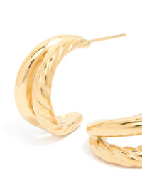 Waterproof Gold Plated Stainless Steel Ribbed Illusion Hoop Earrings - link has visual effect only