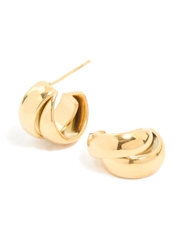 Waterproof Gold Plated Stainless Steel Wrapped Illusion Hoop Earrings