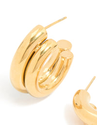 Waterproof Gold Plated Stainless Steel Double Illusion Hoop Earrings - link has visual effect only
