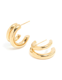 Waterproof Gold Plated Stainless Steel Double Illusion Open Hoop Earrings - link has visual effect only