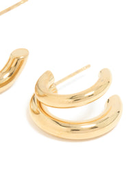 Waterproof Gold Plated Stainless Steel Double Illusion Open Hoop Earrings - link has visual effect only