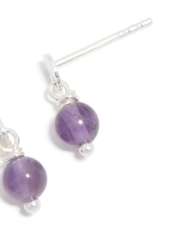Sterling Silver Amethyst Semi-Precious Stone Drop Earrings