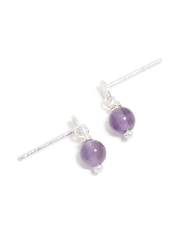 Sterling Silver Amethyst Semi-Precious Stone Drop Earrings