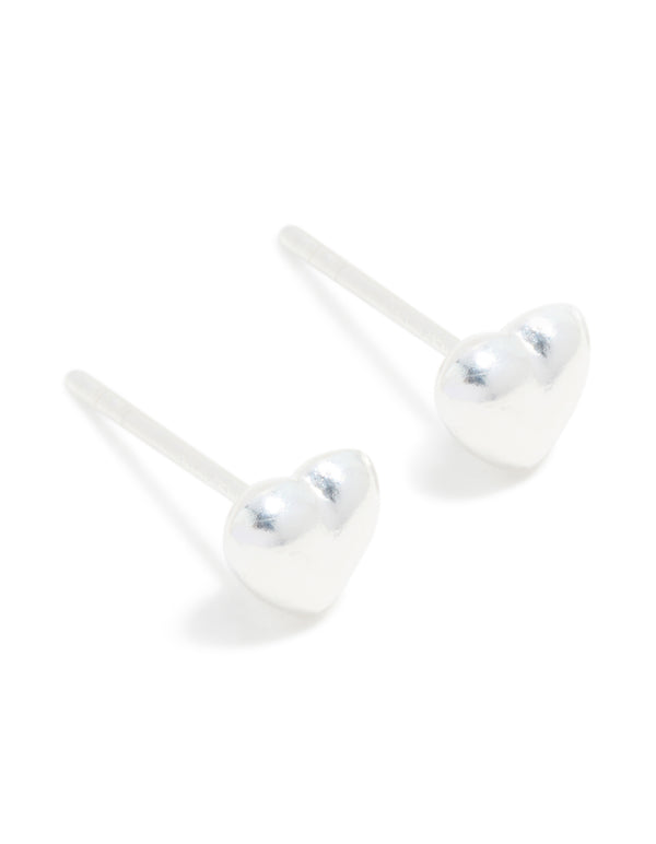 Sterling Silver Chubby Heart Stud Earrings