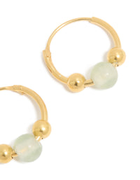 Gold Plated Sterling Silver Green Semi-Precious Stone Hoop Earrings - link has visual effect only