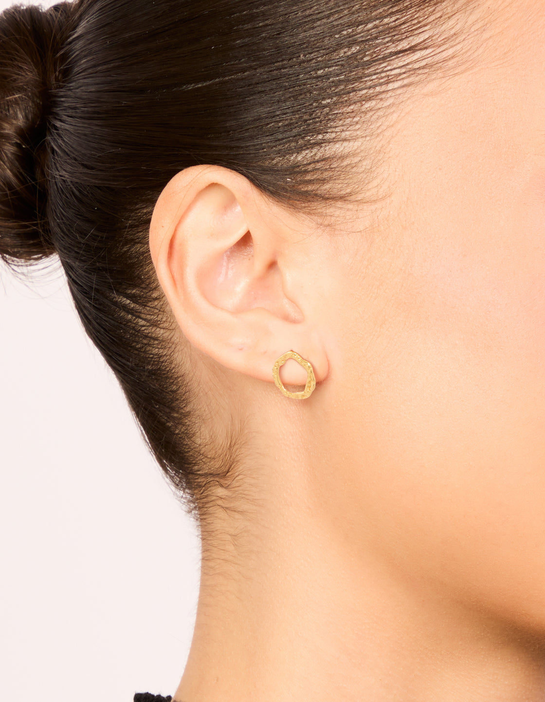 Gold Plated Sterling Silver Molten Circle Stud Earrings