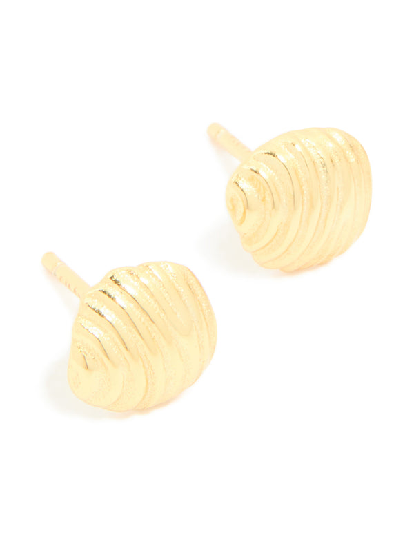 Gold Plated Sterling Silver Round Textured Stud Earrings