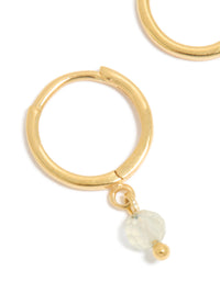 Gold Plated Sterling Silver Clear Quartz Semi Precious Stone Hoop Earrings - link has visual effect only