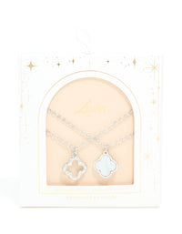 Waterproof Stainless Steel Diamante Flower Necklaces 2- Pack - link has visual effect only