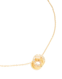 Waterproof Gold Plated Stainless Steel Cubic Zirconia Triple Circle Link Necklace - link has visual effect only