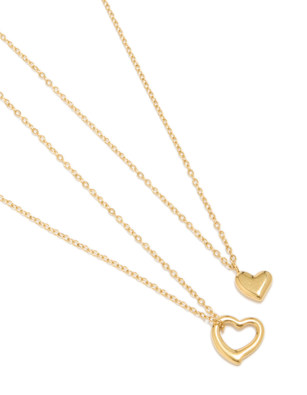 Waterproof Gold Plated Stainless Steel Cut Out Heart & Solid Heart Necklaces 2-Pack