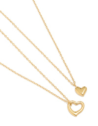 Waterproof Gold Plated Stainless Steel Cut Out Heart & Solid Heart Necklaces 2-Pack - link has visual effect only