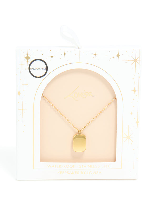 Waterproof Gold Plated Stainless Steel Round Rectangle Engravable Necklace