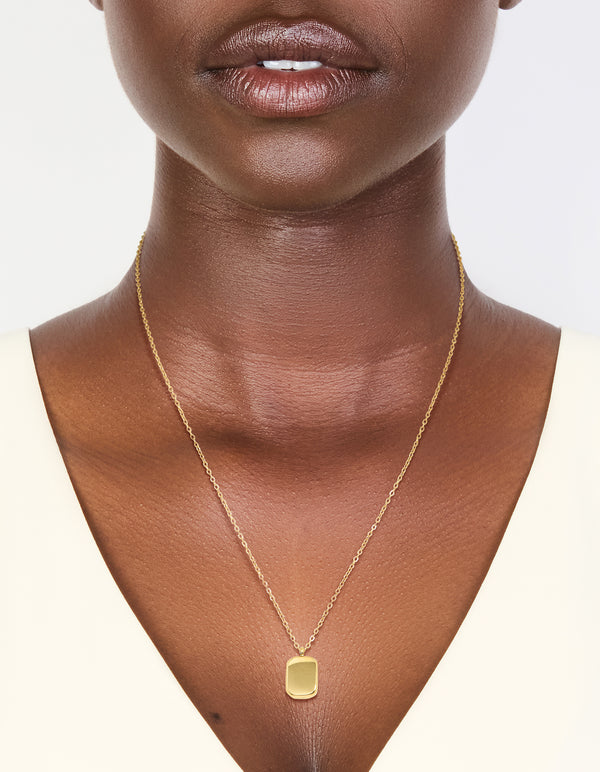 Waterproof Gold Plated Stainless Steel Round Rectangle Engravable Necklace