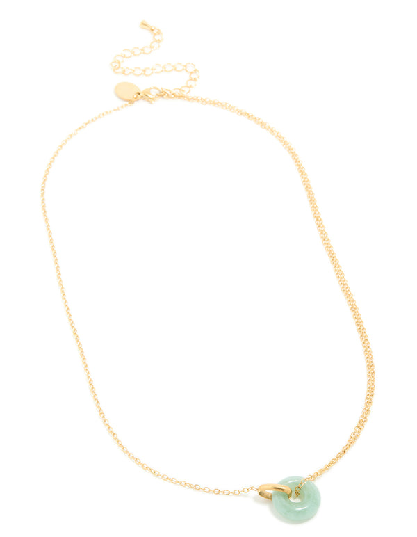 Waterproof Gold Plated Stainless Steel Green Acrylic Doughnut Necklace