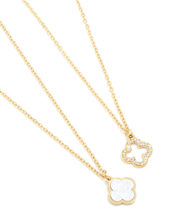 Waterproof Gold Plated Stainless Steel Shell Flower Necklaces 2 Pack