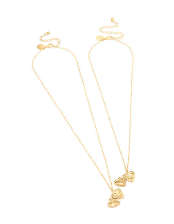 Waterproof Gold Plated Stainless Steel Heart Locket Necklaces 2-Pack