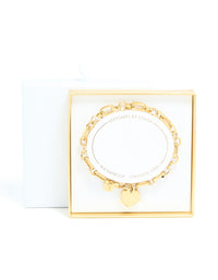 Waterproof Gold Stainless Steel Chunky Heart Link Charm Bracelet - link has visual effect only