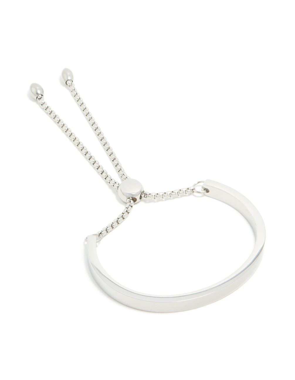 Featuring a waterproof bangle crafted from stainless steel in silver with adjustable toggle closure detail view