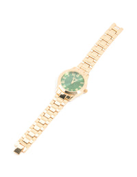 Gold Green Face Classic Round Roman Numeral Watch - link has visual effect only