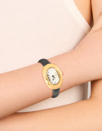 Black PU Leather Bubble Oval Watch - link has visual effect only