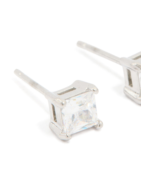 Mens Waterproof Stainless Steel Cubic Zirconia Small Square Stud Earrings