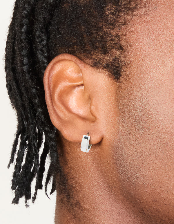 Mens Waterproof Stainless Steel Brushed Huggie Earrings