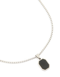 Mens Waterproof Stainless Steel Black Enamel Tag Pendant Necklace - link has visual effect only