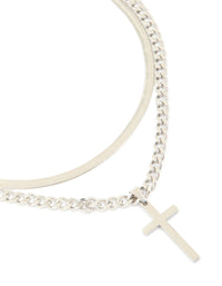 Mens Waterproof Stainless Steel Cross & Snake Chain Layered Necklace - link has visual effect only