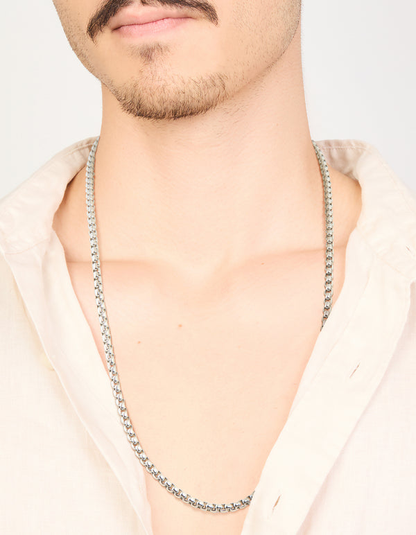 Mens Waterproof Stainless Steel Large Smooth Box Chain Necklace