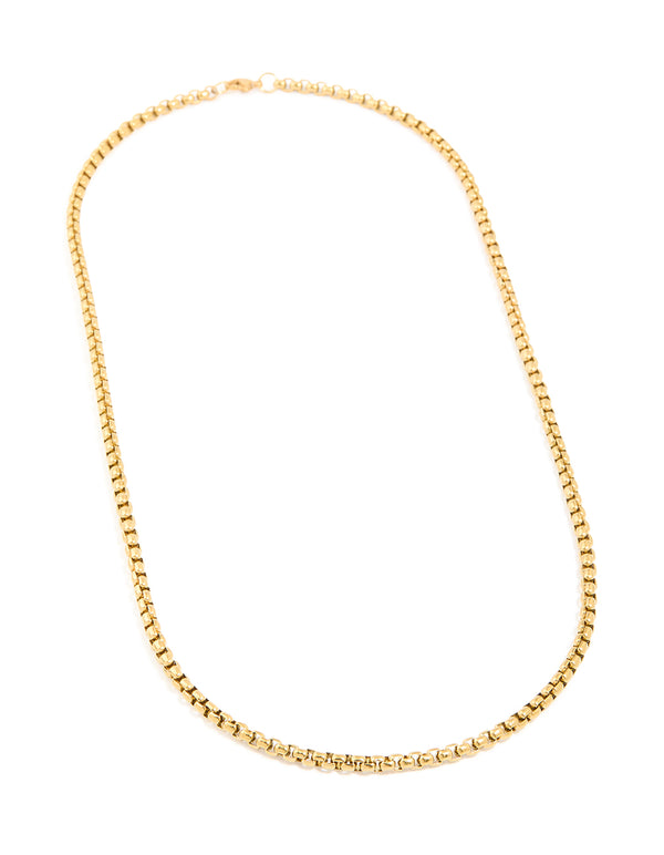 Mens Waterproof Gold Plated Stainless Steel Large Smooth Box Chain Necklace