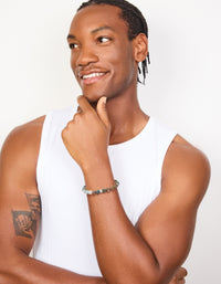 Mens Waterproof Stainless Steel Semi Precious Beaded Bracelet - link has visual effect only