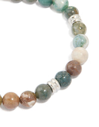 Mens Waterproof Stainless Steel Semi Precious Beaded Bracelet - link has visual effect only