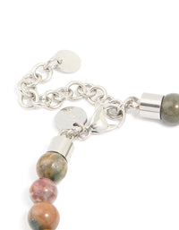 Mens Waterproof Stainless Steel Semi Precious Beaded Bracelet - link has visual effect only