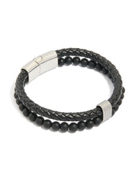 Mens Waterproof Stainless Steel Braided & Beaded Bracelet - link has visual effect only