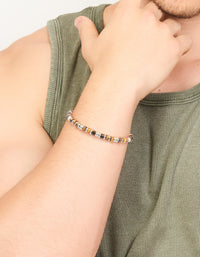 Mens Waterproof Stainless Steel Semi Precious Tiger's Eye Beaded Bracelet - link has visual effect only