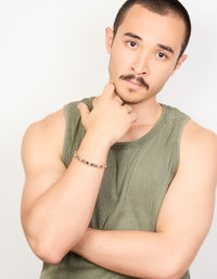 Mens Waterproof Stainless Steel Semi Precious Tiger's Eye Beaded Bracelet - link has visual effect only