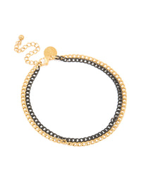 Mens Waterproof Gold Plated Stainless Steel & Black Coated Metal Double Chain Bracelet - link has visual effect only