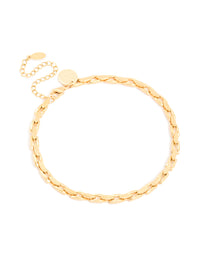 Mens Waterproof  Gold Plated Stainless Steel Detailed Chain Link Bracelet - link has visual effect only