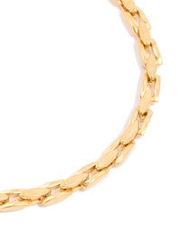 Mens Waterproof  Gold Plated Stainless Steel Detailed Chain Link Bracelet - link has visual effect only