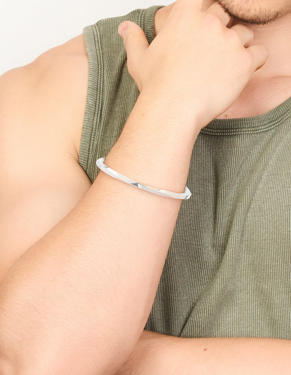 Mens Waterproof Stainless Steel Square Twist Wrist Cuff