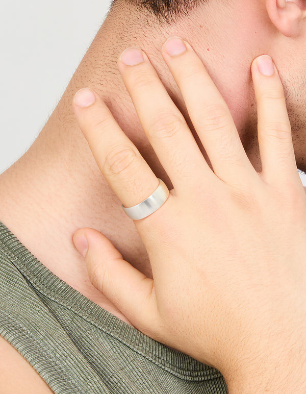 Mens Waterproof Stainless Steel Brushed Wide Band Ring