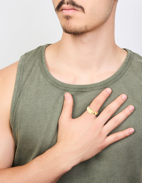 Mens Waterproof Gold Plated Stainless Steel Square Signet Ring