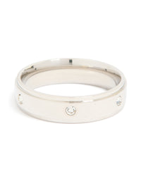 Mens Waterproof Stainless Steel Cubic Zirconia Flat Band Ring - link has visual effect only