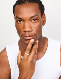 Mens Waterproof Stainless Steel Cubic Zirconia Flat Band Ring - link has visual effect only