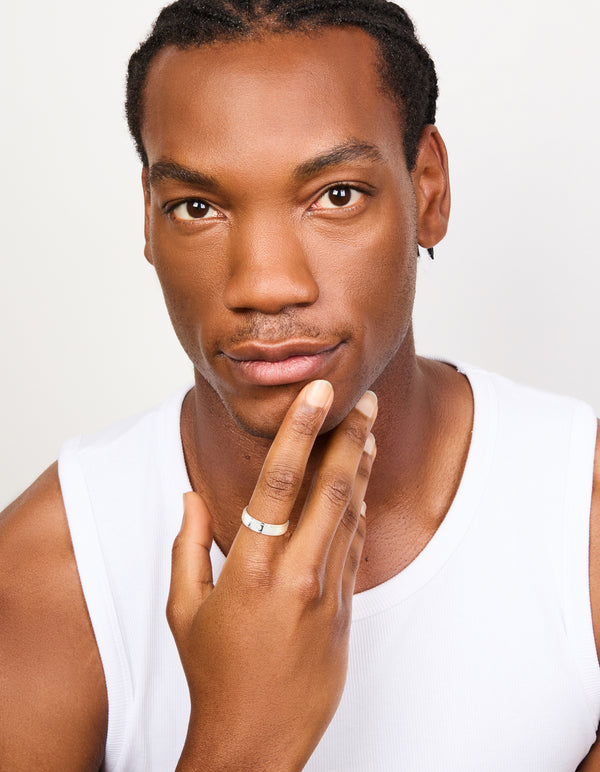 Mens Waterproof Stainless Steel Cubic Zirconia Flat Band Ring