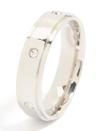Mens Waterproof Stainless Steel Cubic Zirconia Flat Band Ring - link has visual effect only
