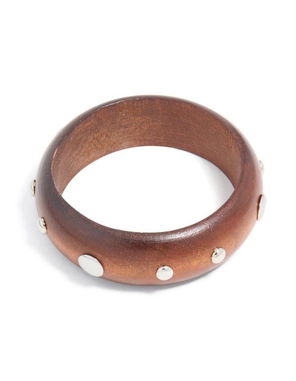 Silver Studded Wood Bangle