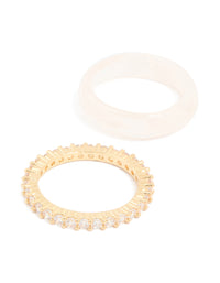 Gold Plated Pink Acrylic & Cubic Zirconia Rings 3-Pack - link has visual effect only