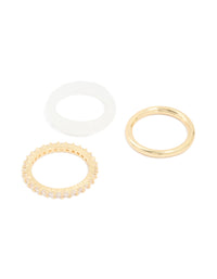 Cream Acrylic & Gold Cubic Zirconia Rings 3-Pack - link has visual effect only